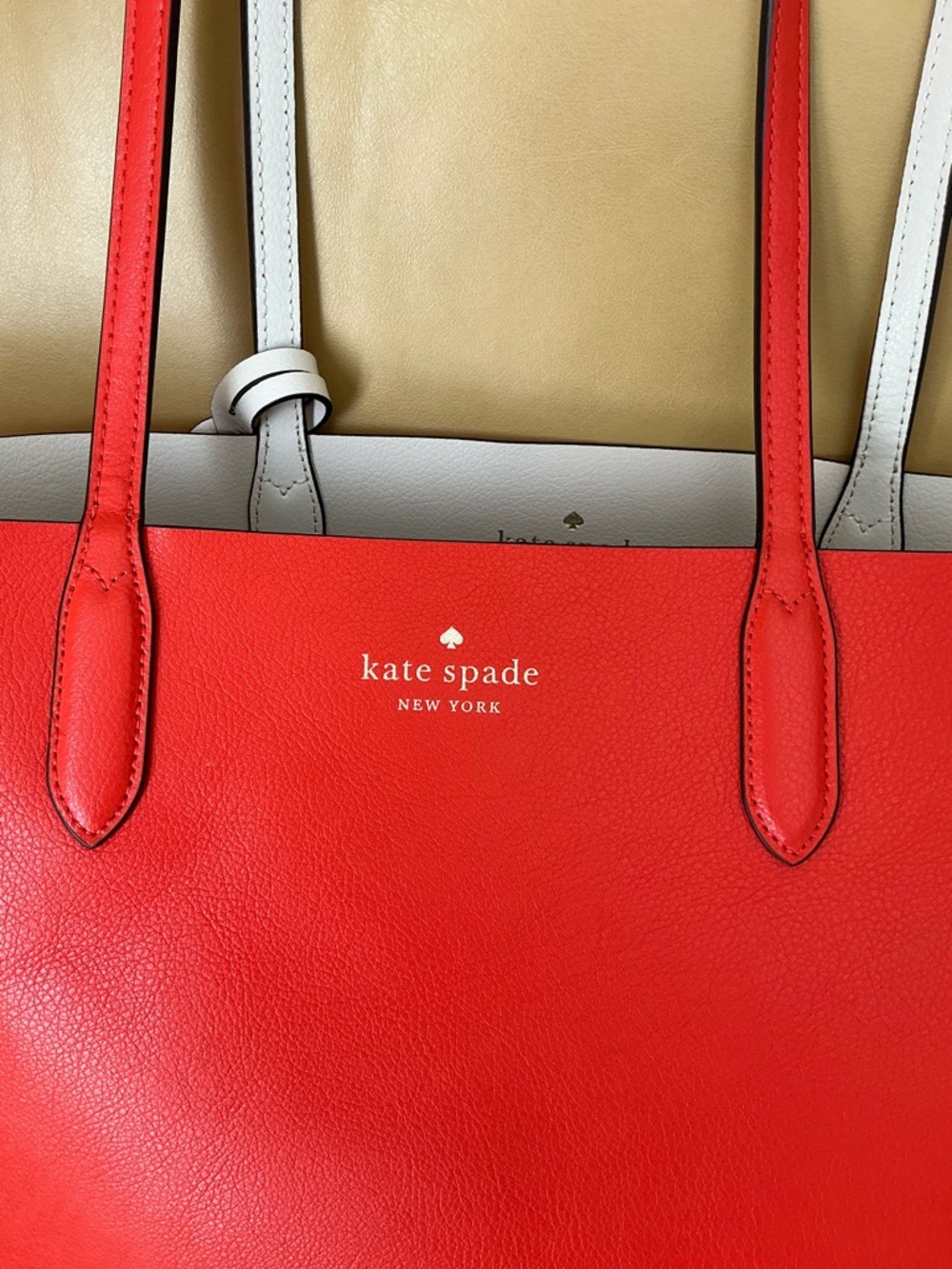 Reversible Tote Bag, Orange & Cream Kate Spade, w/ detachable mini zip bag - Picture 4 of 8